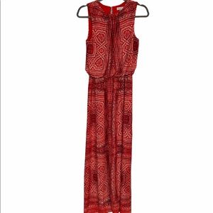 London Times Orange and Red Geometric Maxi Dress